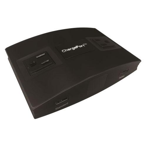 Teleadapt ChargePort Desktop Charging Station, 2 Power Outlets, 2 USB Ports, Rubberized Black